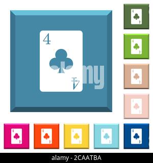 four of clubs card white icons on edged square buttons in various trendy colors Stock Vector