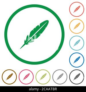 Single feather flat color icons in round outlines on white background Stock Vector