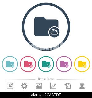 Cloud directory flat color icons in round outlines. 6 bonus icons included. Stock Vector