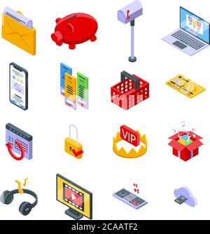 Subscription icons set, isometric style Stock Vector