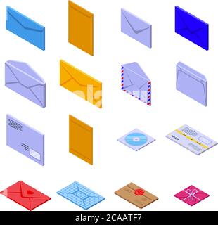 Envelope icons set, isometric style Stock Vector