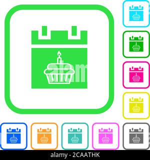 Birthday vivid colored flat icons in curved borders on white background Stock Vector