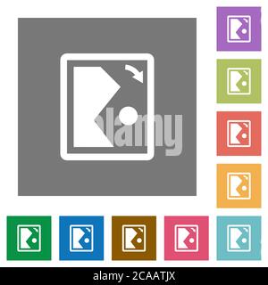 Rotate image right flat icons on simple color square backgrounds Stock Vector