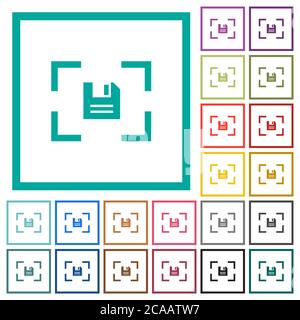 Camera save image flat color icons with quadrant frames on white background Stock Vector
