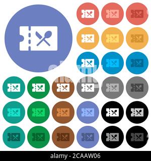 Catering discount coupon multi colored flat icons on round backgrounds. Included white, light and dark icon variations for hover and active status eff Stock Vector
