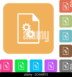 Executable file flat icons on rounded square vivid color backgrounds. Stock Vector