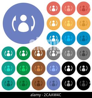 Syncronize contacts multi colored flat icons on round backgrounds. Included white, light and dark icon variations for hover and active status effects, Stock Vector