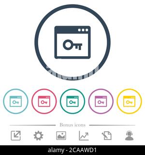 Lock application flat color icons in round outlines. 6 bonus icons included. Stock Vector