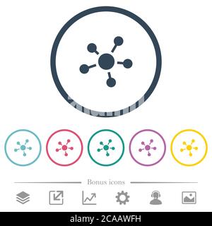 Network connections flat color icons in round outlines. 6 bonus icons included. Stock Vector