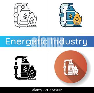 Gas industry icon. Linear black and RGB color styles. Energy business. Natural resources exploitation. Crude materials, fossil fuel manufacturing. Gas Stock Vector
