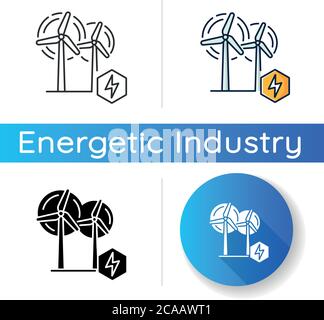 Wind power plant icon. Linear black and RGB color styles. Alternative energy industry. Using renewable natural resources, electricity generation. Wind Stock Vector