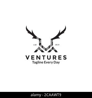 Letter V and deer horn logo design Stock Vector