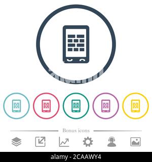 Mobile firewall flat color icons in round outlines. 6 bonus icons included. Stock Vector