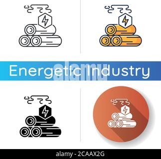 Wood energy icon. Linear black and RGB color styles. Power manufacturing business, electricity generation. Natural resources exploitation, deforestati Stock Vector