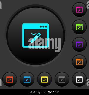 Application wizard dark push buttons with vivid color icons on dark grey background Stock Vector