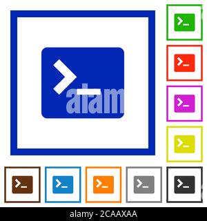 Command terminal flat color icons in square frames on white background Stock Vector