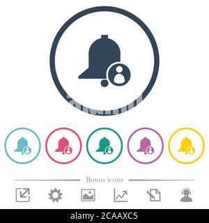 User reminder flat color icons in round outlines. 6 bonus icons included. Stock Vector