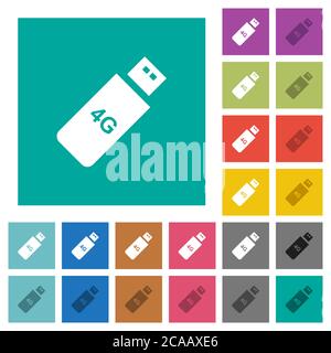 Fourth generation mobile stick multi colored flat icons on plain square backgrounds. Included white and darker icon variations for hover or active eff Stock Vector
