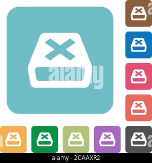 Uninstall white flat icons on color rounded square backgrounds Stock Vector