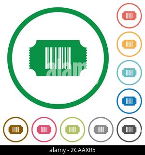 Ticket with barcode flat color icons in round outlines on white background Stock Vector