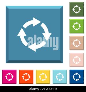 Rotate right white icons on edged square buttons in various trendy colors Stock Vector