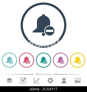 Remove reminder flat color icons in round outlines. 6 bonus icons included. Stock Vector