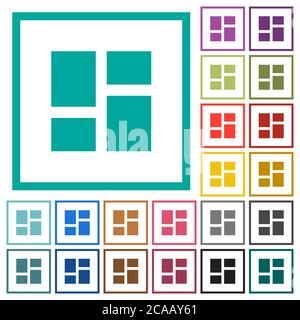 Admin dashboard panels flat color icons with quadrant frames on white background Stock Vector