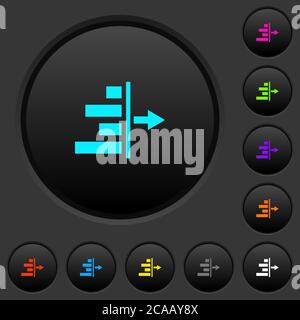 Decrease right indentation of content dark push buttons with vivid color icons on dark grey background Stock Vector