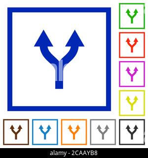 Split arrows up flat color icons in square frames on white background Stock Vector