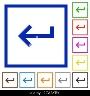 Keyboard return flat color icons in square frames on white background Stock Vector