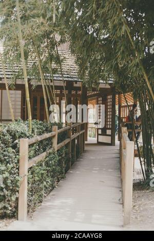 TOULOUSE, FRANCE - Apr 19, 2015: Chinese garden in Toulouse  with Japanese house entry Stock Photo