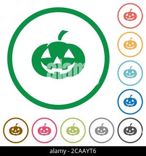 Halloween pumpkin flat color icons in round outlines on white background Stock Vector