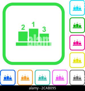 Winners podium with outside numbers vivid colored flat icons in curved borders on white background Stock Vector