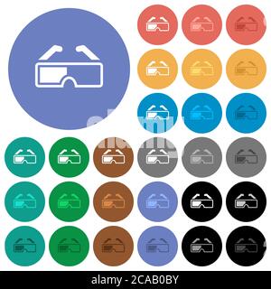 Retro 3d glasses multi colored flat icons on round backgrounds. Included white, light and dark icon variations for hover and active status effects, an Stock Vector