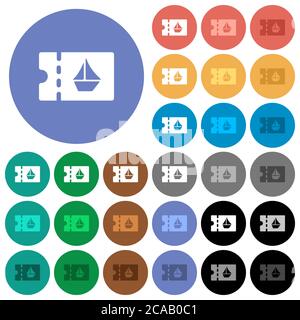 cruise discount coupon multi colored flat icons on round backgrounds. Included white, light and dark icon variations for hover and active status effec Stock Vector