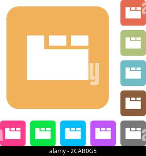 Horizontal tabbed layout active flat icons on rounded square vivid color backgrounds. Stock Vector