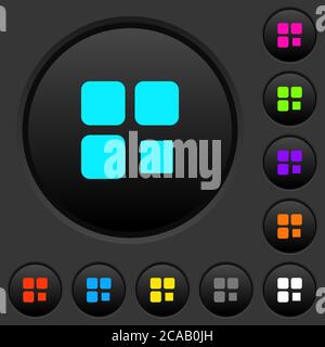 Component stop dark push buttons with vivid color icons on dark grey background Stock Vector