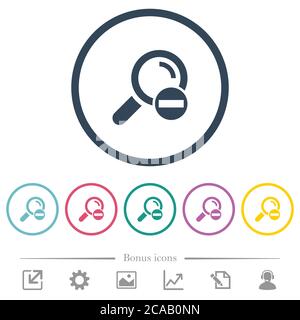 Remove search term flat color icons in round outlines. 6 bonus icons included. Stock Vector