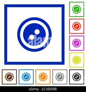 Dress button with 2 holes flat color icons in square frames on white background Stock Vector