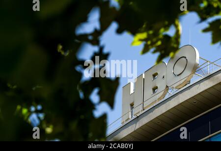 Bucharest, Romania -  June 28, 2020: A logo of HBO, American premium cable and satellite television network owned by AT&T's WarnerMedia, is displayed Stock Photo