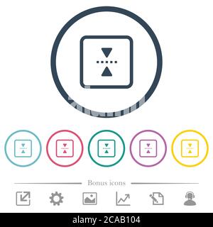 mirror object around horizontal axis flat color icons in round outlines. 6 bonus icons included. Stock Vector