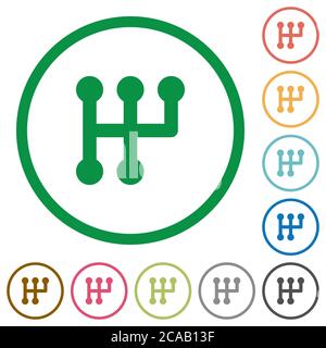 Manual shift flat color icons in round outlines on white background Stock Vector