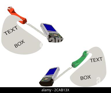 Illustration of phones and speech bubbles with text  space isolated on a white background Stock Photo