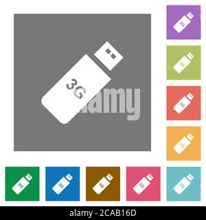 Third generation mobile stick flat icons on rounded square vivid color ...
