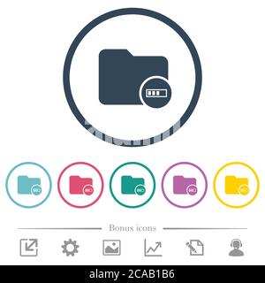 Directory processing flat color icons in round outlines. 6 bonus icons included. Stock Vector