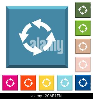 Rotate left white icons on edged square buttons in various trendy colors Stock Vector
