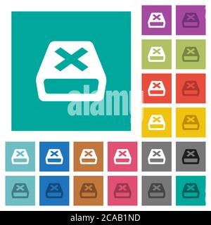 Uninstall multi colored flat icons on plain square backgrounds. Included white and darker icon variations for hover or active effects. Stock Vector