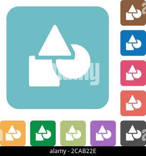 Basic geometric shapes white flat icons on color rounded square backgrounds Stock Vector