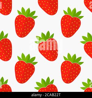 Strawberries fruit seamless pattern. Flat design vector illustration. Stock Vector