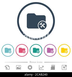 Directory tools flat color icons in round outlines. 6 bonus icons included. Stock Vector